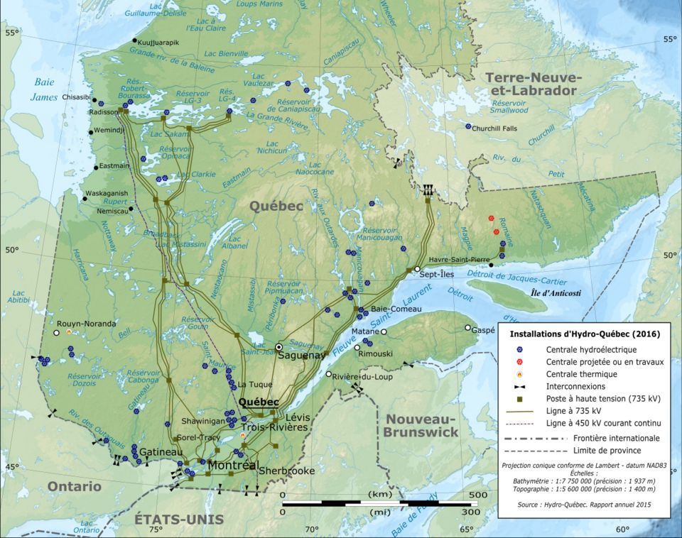 Carte du réseau électrique d'Hydro-Québec